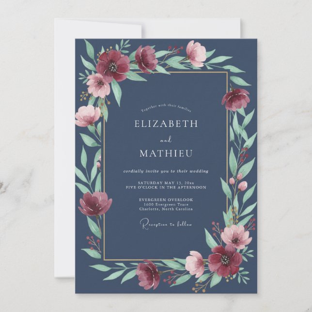 Invitation Mariage d'hiver bleu nuit de la marine (Devant)