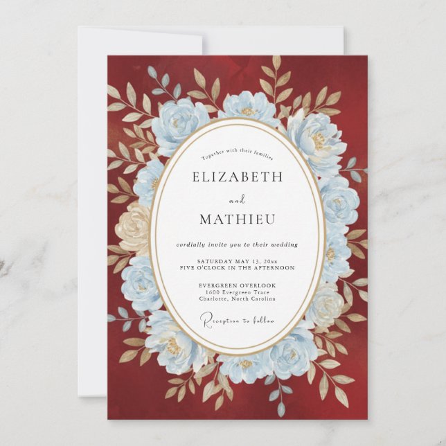 Invitation Mariage d'hiver bleu poudre de Bourgogne (Devant)