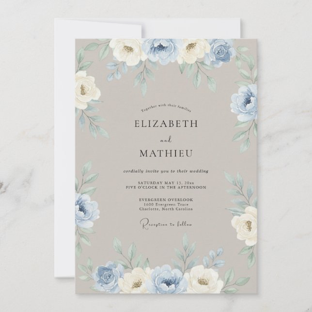 Invitation Mariage d'hiver bleu poussiéreux atténué (Devant)
