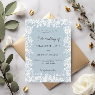 Invitation Mariage d'hiver bleu poussiéreux aux flocons de ne