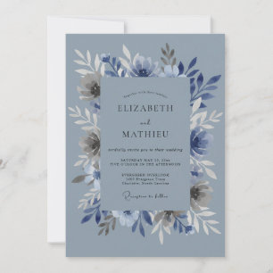 Invitation Mariage d'hiver bleu poussiéreux immaculé