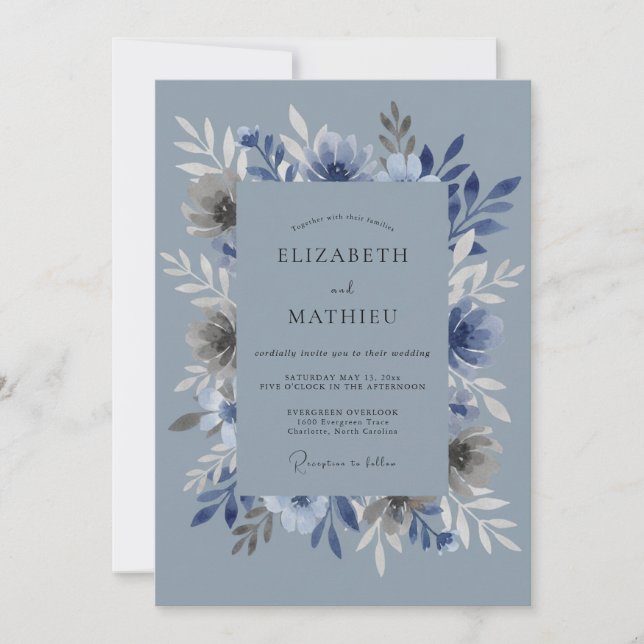 Invitation Mariage d'hiver bleu poussiéreux immaculé (Devant)