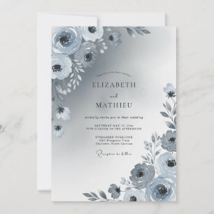 Invitation Mariage d'hiver bleu poussiéreux scintillant