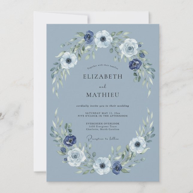 Invitation Mariage d'hiver bleu poussiéreux tranquille (Devant)