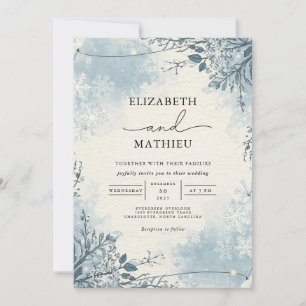 Invitation Mariage d'hiver Botanique Bleu Froide