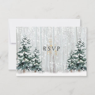 Invitation Mariage d'hiver bouleau blanc forêt pins