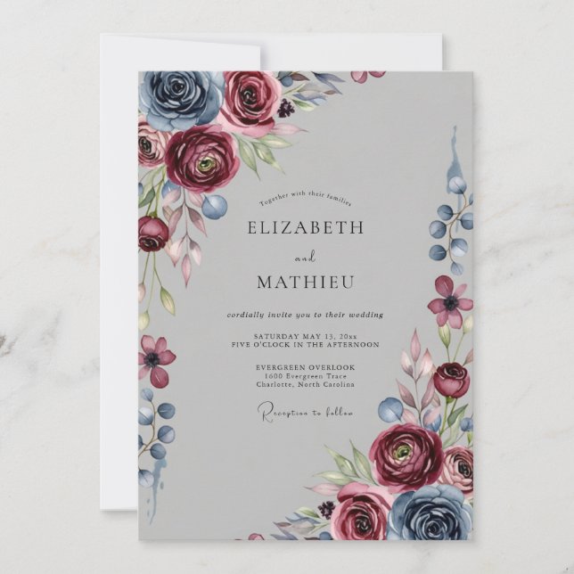 Invitation Mariage d'hiver bourguignon et sombre (Devant)
