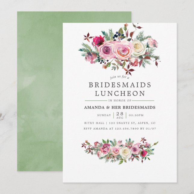 Invitation Mariage d'hiver Bridesmaids Déjeuner Floral Invita (Devant / Derrière)