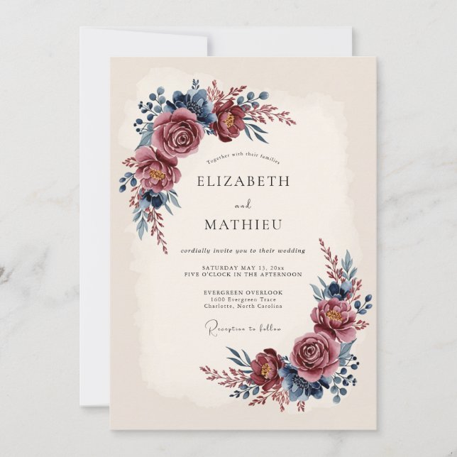 Invitation Mariage d'hiver Burgundy Illustre (Devant)