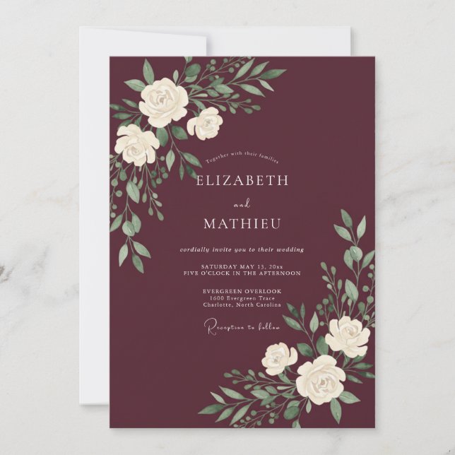 Invitation Mariage d'hiver burgundy poli (Devant)