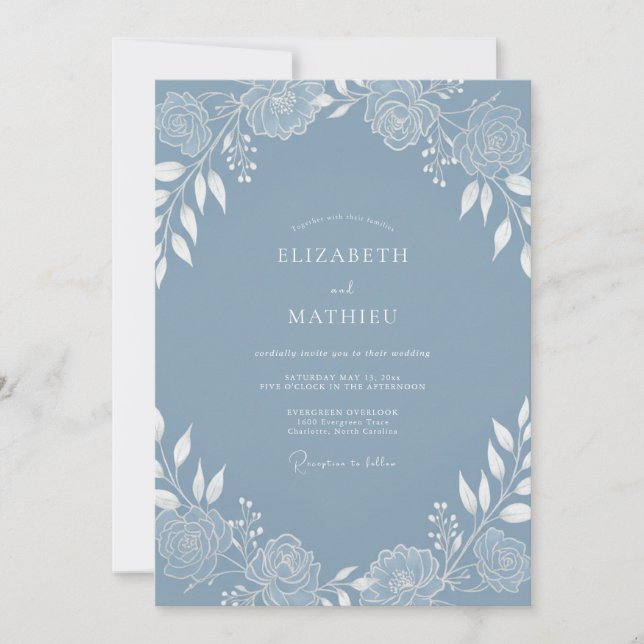 Invitation Mariage d'hiver captivant bleu ardoise (Devant)