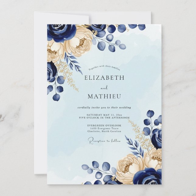 Invitation Mariage d'hiver chic bleu marine (Devant)