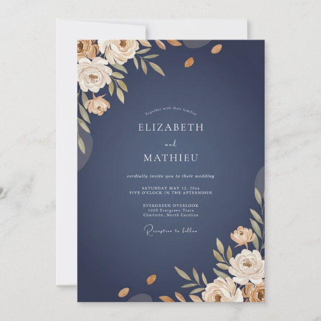 Invitation Mariage d'hiver chic bleu marine (Devant)