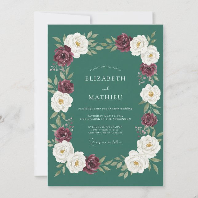 Invitation Mariage d'hiver chic vert sarcelle (Devant)