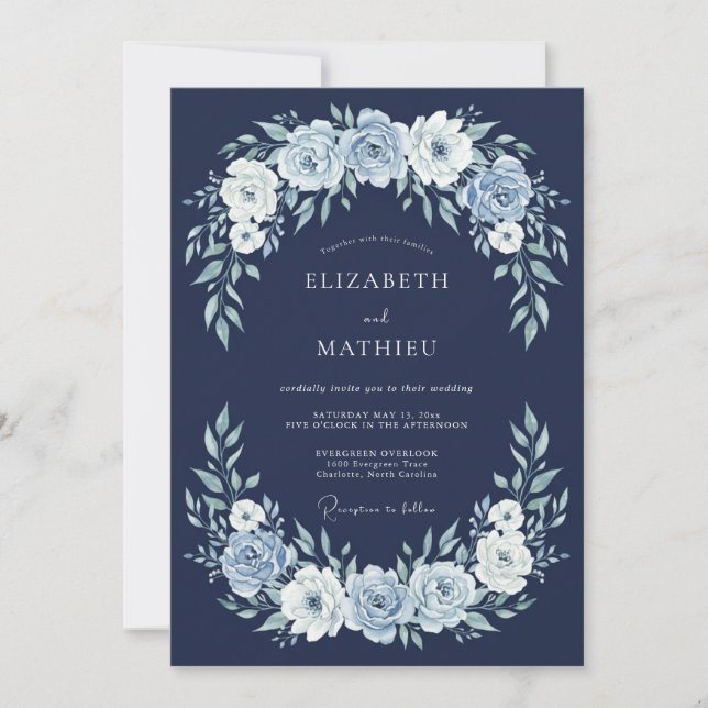 Invitation Mariage d'hiver classique bleu marine (Devant)