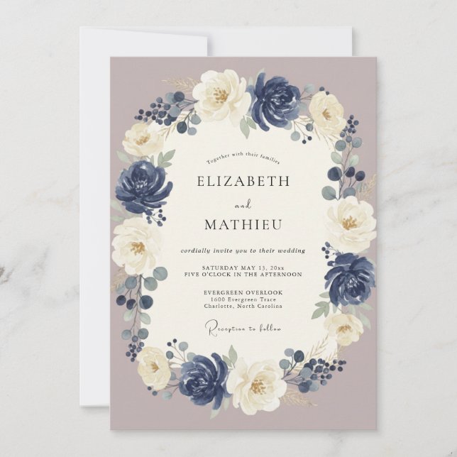 Invitation Mariage d'hiver classique de la marine (Devant)