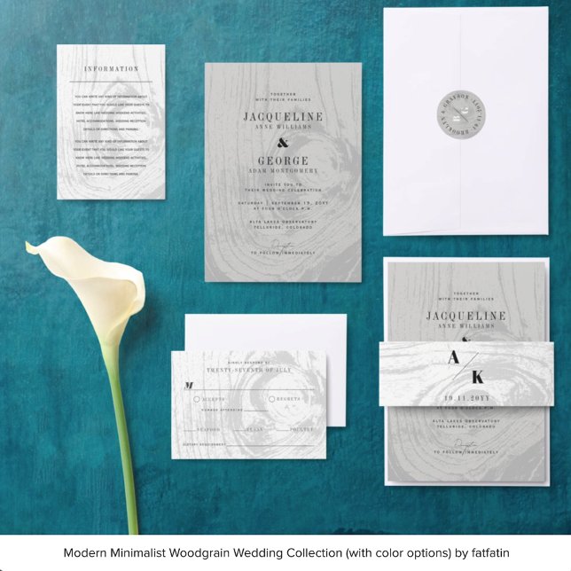Invitation Mariage d'hiver classique moderne rustique avec un (Clockwise: 1. EnclosureCard 2. Wedding Invitation 3. Round Sticker 4. Belly Band 5. RSVP Card)