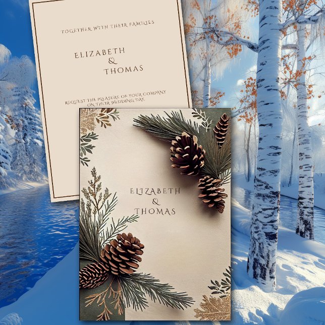Invitation Mariage d'hiver Cônes de pin Aiguilles de pin (Créateur téléchargé)