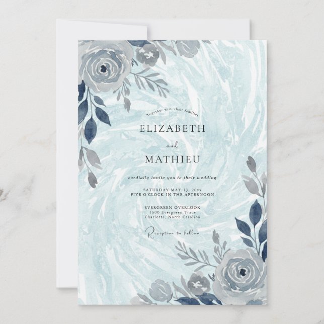 Invitation Mariage d'hiver cristallin bleu pâle (Devant)