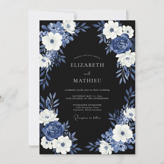 Invitation Mariage d'hiver cultivé bleu marine (Devant)