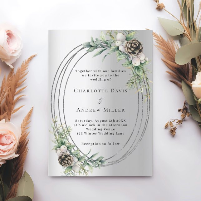 Invitation Mariage d'hiver dans la verdure du pin de cône d'a (Créateur téléchargé)