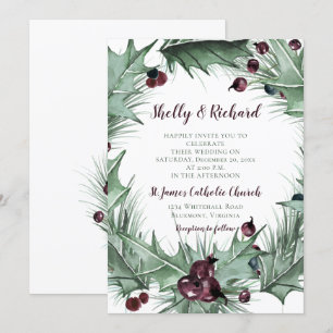 Invitation Mariage d'hiver de Berries, Holly et Ferns
