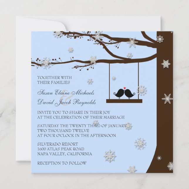 Invitation Mariage d'hiver de chêne de flocons de neige (Devant)