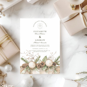 Invitation Mariage d'hiver de l'ornement de pin rustique