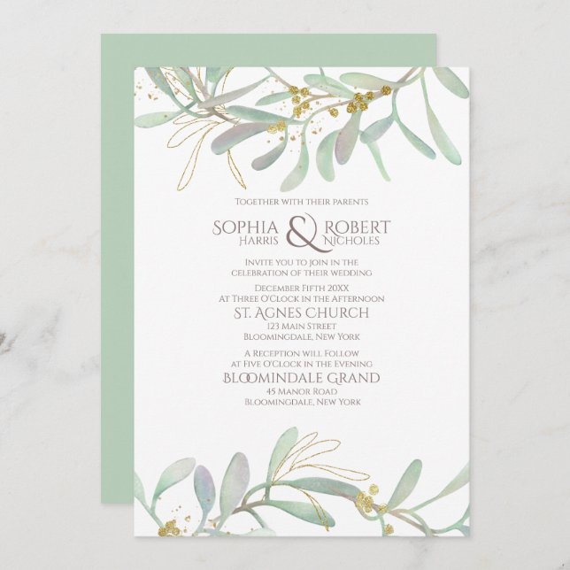 Invitation Mariage d'hiver de Mistletoe congelé (Devant / Derrière)