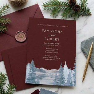 Invitation Mariage d'hiver de montagne à l'aquarelle lunatiqu