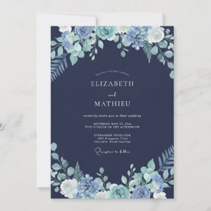 Invitation Mariage d'hiver de rêve bleu marine