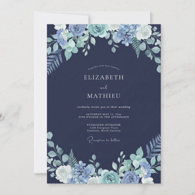 Invitation Mariage d'hiver de rêve bleu marine (Devant)