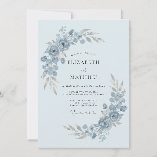 Invitation Mariage d'hiver délicat bleu acier (Devant)