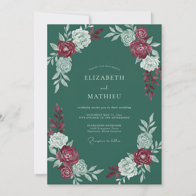 Invitation Mariage d'hiver digne et vert pin (Devant)