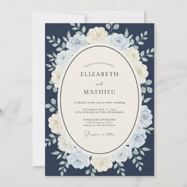 Invitation Mariage d'hiver distingué bleu marine (Devant)