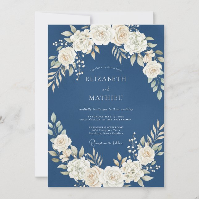 Invitation Mariage d'hiver distingué bleu poussiéreux (Devant)