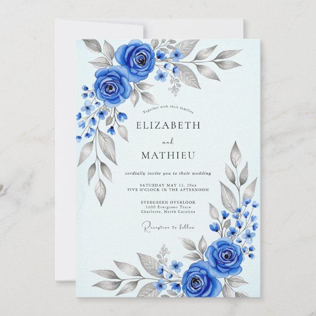Invitation Mariage d'hiver divin bleu royal (Devant)