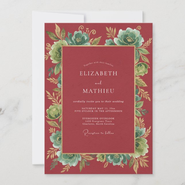 Invitation Mariage d'Hiver Doré aux Canneberges (Devant)