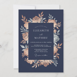 Invitation Mariage d'hiver doré et bleu marine