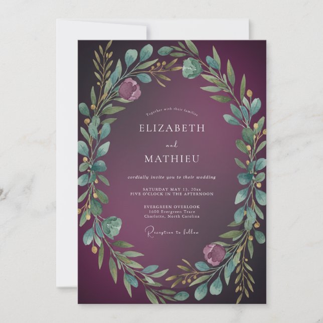 Invitation Mariage d'hiver dramatique au plum (Devant)