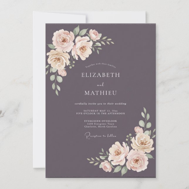 Invitation Mariage d'hiver dramatique aux aubergines (Devant)