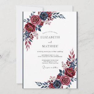 Invitation Mariage d'hiver dramatique de Bourgogne et de mari