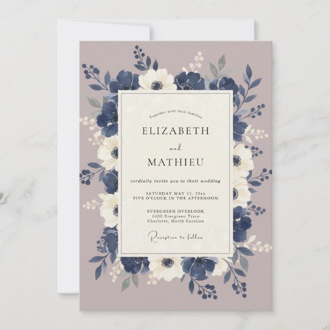 Invitation Mariage d'hiver dramatique en bleu marine (Devant)