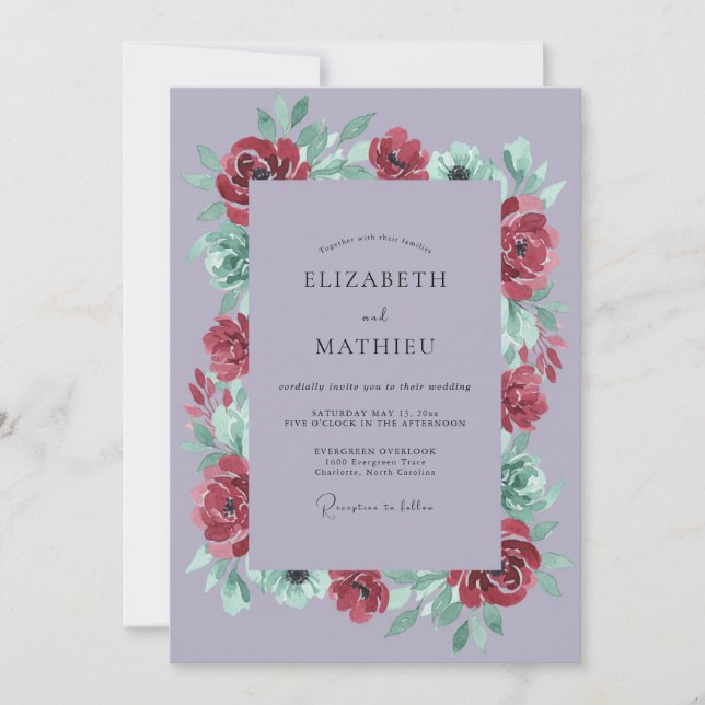 Invitation Mariage d'hiver dramatique lavande (Devant)