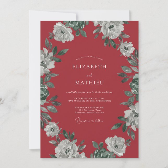 Invitation Mariage d'hiver dramatique rouge canneberge (Devant)