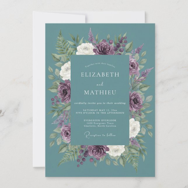 Invitation Mariage d'hiver dramatique sarcelle (Devant)