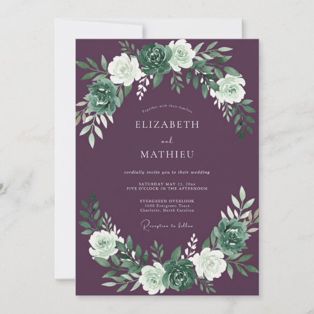 Invitation Mariage d'hiver élégant au plum (Devant)