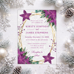 Invitation Mariage d'hiver élégant aux poinsettias violets