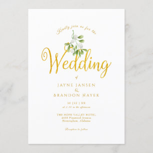 Invitation Mariage d'hiver élégant avec gui et écriture dorée