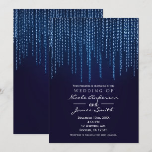 Invitation Mariage d'hiver Élégant Bleu Étincelle Guirlandes 